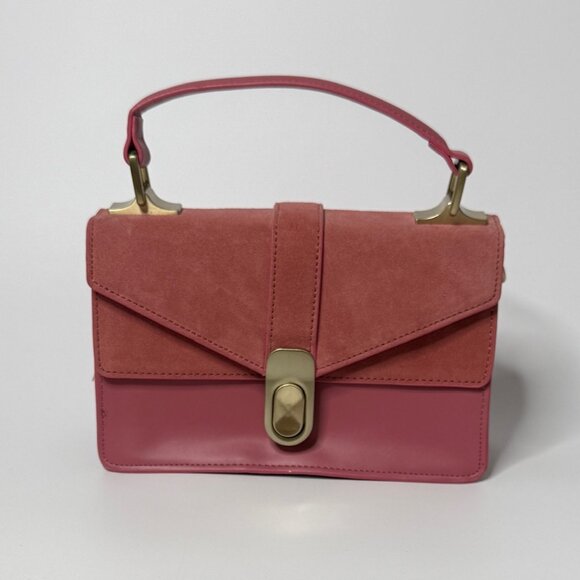 🌸 Zara Pink/Mauve Faux Suede & Faux Leather Purse | Top Handle Bag | BRAND NEW! - Picture 1 of 7